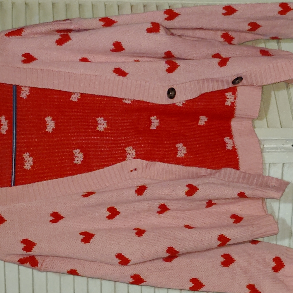Boohoo Pink and Red Heart Cardigan